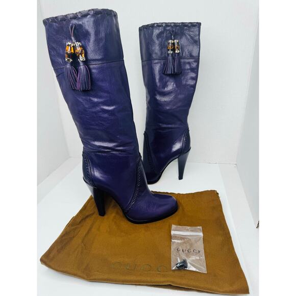 Gucci Vintage Purple Slouch Leather Knee-High Boots w/ Tassel Women’s Size EU 36 - Picture 2 of 12